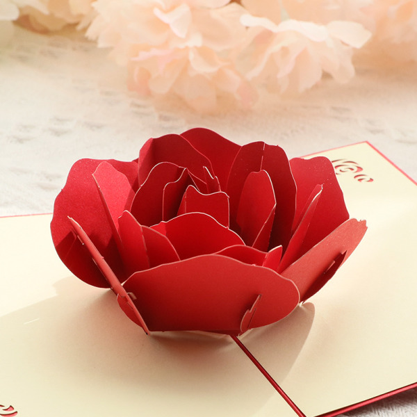 2 st 3D Pop Up-kort för födelsedag Kvinnor Önskningar Rosa Rosbukett