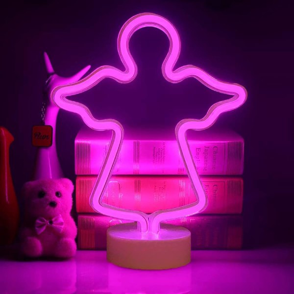 Neon LED ängel nattlampa med bas, batteri eller USB Neon LED-ljus