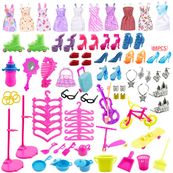 88PCS set: 78 tillbehör+10 korta kjol Barbie docka tillbehör