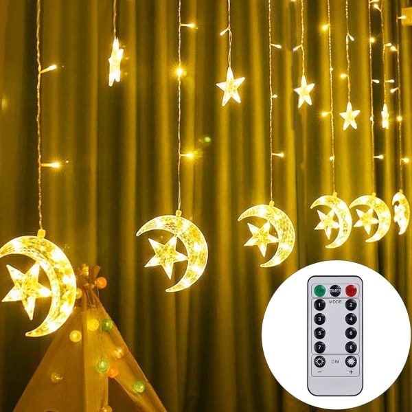 Twinkle Star 138 LED Star Moon Curtain String Lights, Window Cur