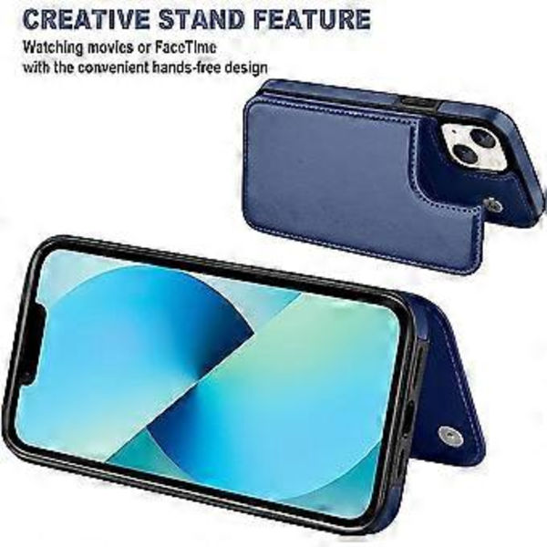Designet til iPhone 13 Wallet Case, blødt PU læder kortholder etui med støttefod slankt flip cover til iPhone 13 6.1 tommer (blå)