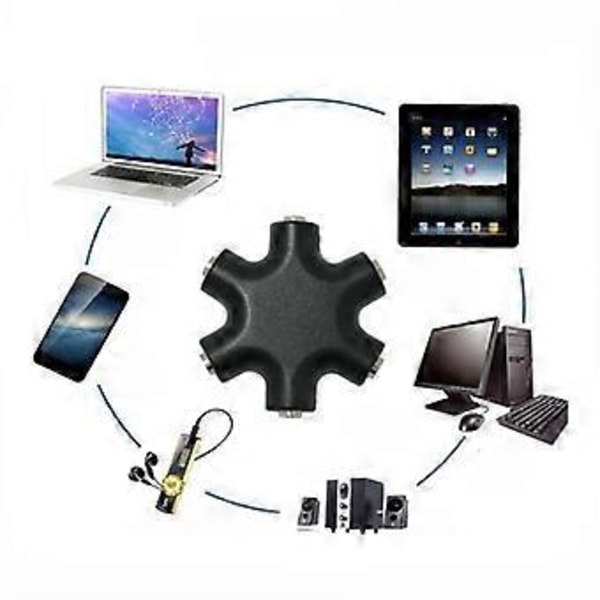 6 i 1 3,5 mm Audio Splitter Multi Hodetelefonadapter 1 Hann Til 5 Hunn AUX Audio