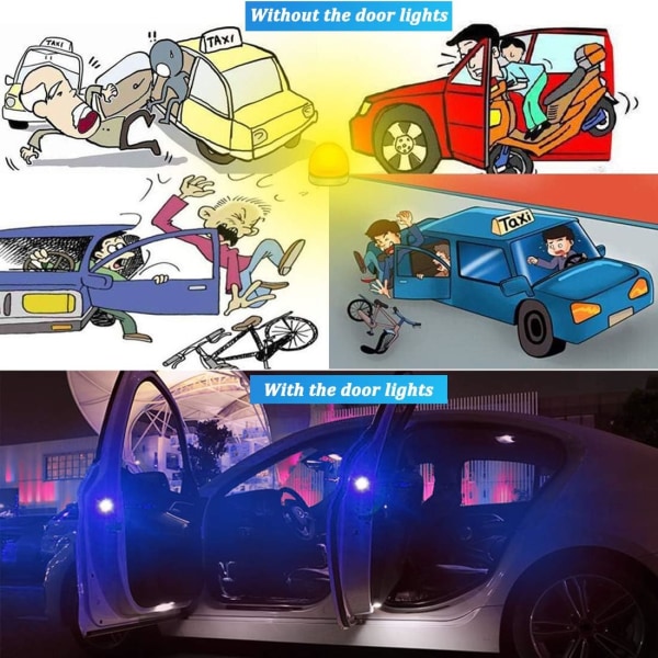 4PCS Universal trådlös bildörr (blå) LED-varningslampa, säker