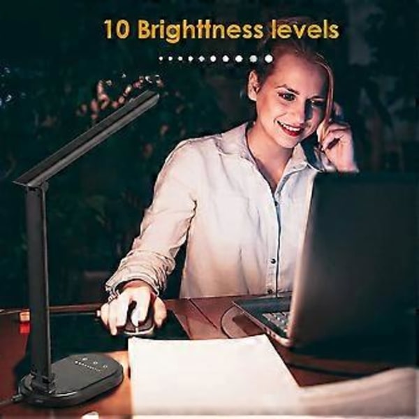 LED-pöytävalaisin, langattomalla laturilla, USB-latausportilla, 5 valotilaa, 5 kirkkaustasoa, säädettävät pöytävalaisinlasit, herkkä ohjaus