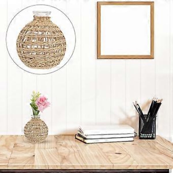 1 kpl käsin kudottu lasinen aromipullo luonnollinen kotimaljakko koriste vaaleanruskea (10.00X8.80X8.80CM)
