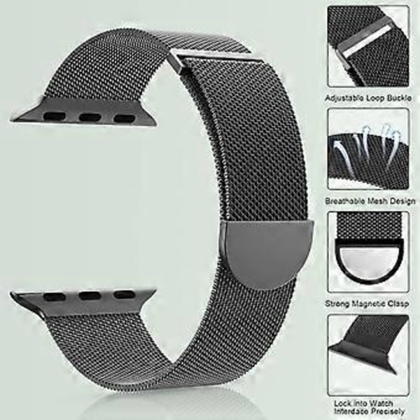 Svart magnetisk rem for Apple Watch Series 10 42mm 41mm 40mm 38mm Milanesisk smartklokkerem