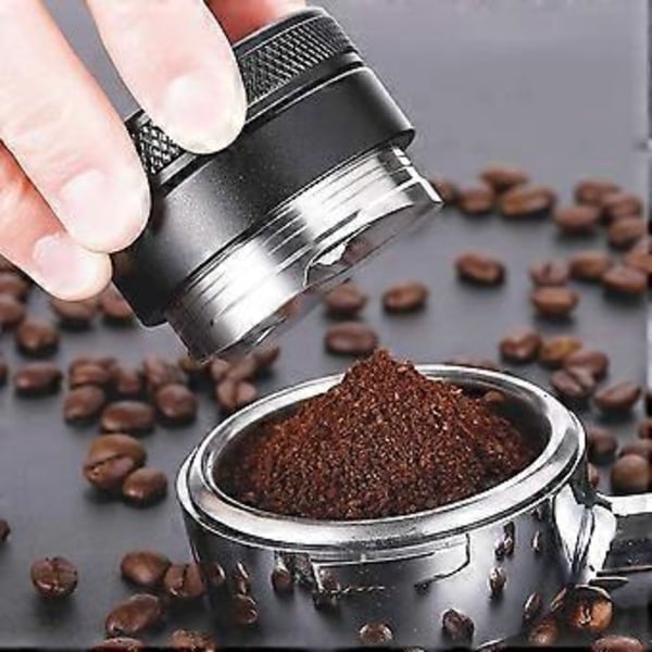 Kaffe-pulverpress i rostfritt stål med trebladstyg, pulverpress, pulverhammare, justerbar dubbelhuvud, fyrbladsgänga