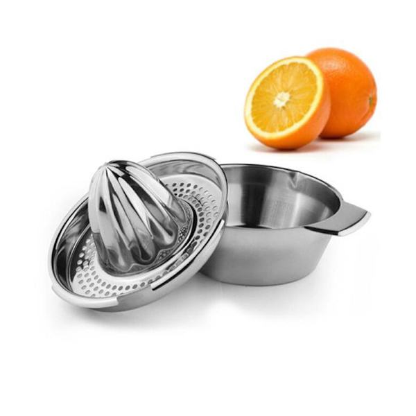 Manuel Citruspresser i rustfrit stål til citroner, appelsiner og frugt med skål og si