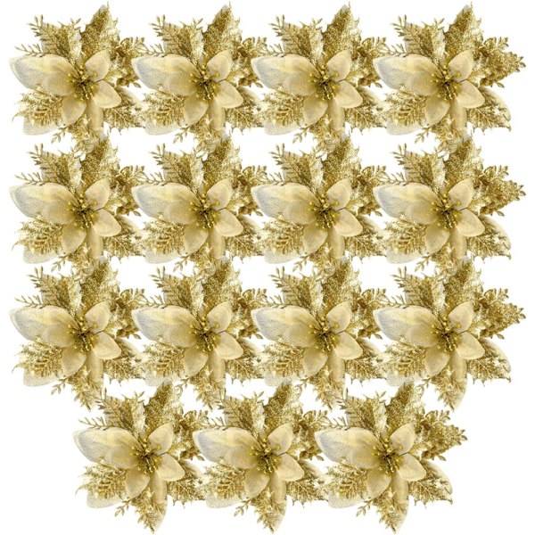 15 Konstgjorda Julgransprydnader i Form av Blommor, Dekorativa Julblommor