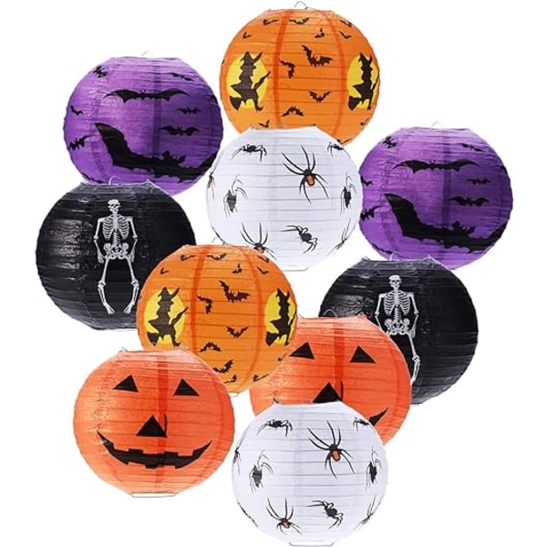 10 stycken Halloween papperslyktor Pumpalykta Spider Bat Ske