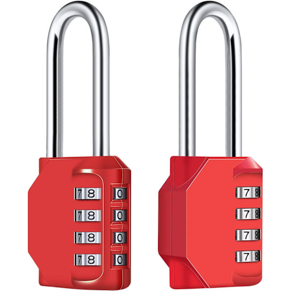 2-pack röda, långa kombinationshänglås 6,7 cm, vattentäta 4-siffriga