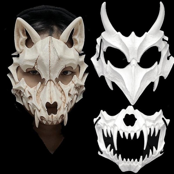 Skull Party Mask Demon Werewolf Tigers Skull Halv Face Cover Mask Halloween Dansbal Cosplay Kostymmask Prop.D.