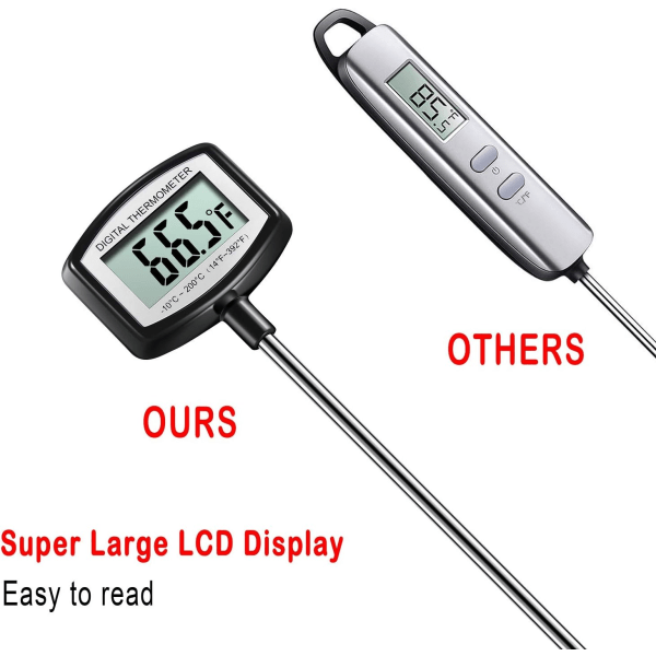 Stort LCD-kjøtttermometer - 5,3 tommer superlang sonde - Digit