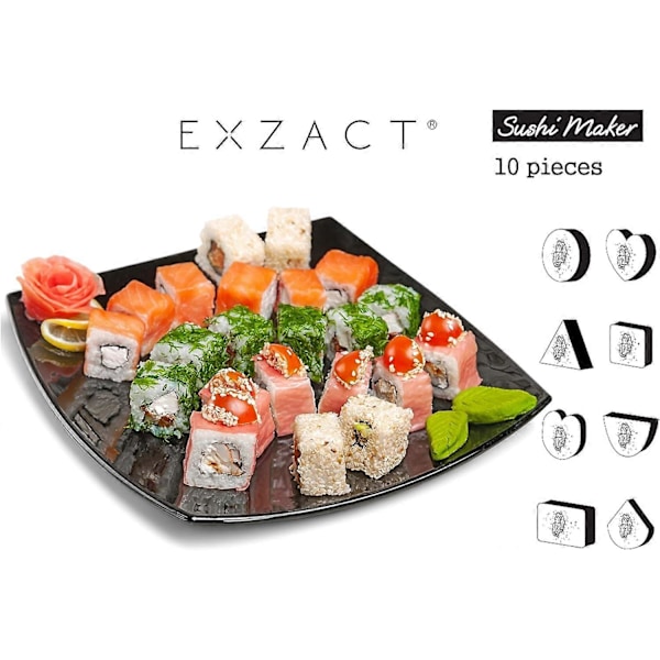 Sushi-set 10 delar/Risrulleform - 5 unika former - Hjärta, Cirkel, Pyramid, Kvadrat, DIY Japansk matlagning, vit