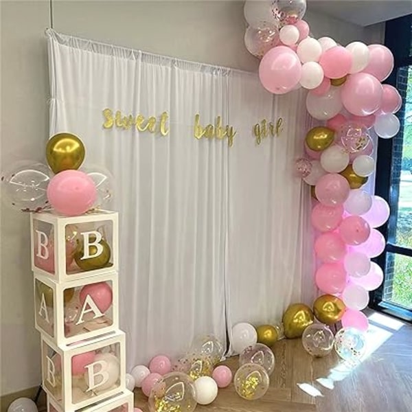 60 ballonger i rosa, vitt och guld, 12 tum rosa pärlvit met