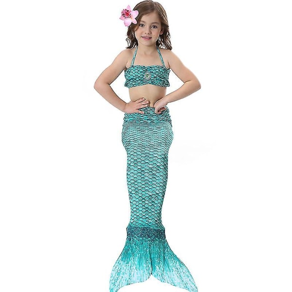 Barn Flickor Mermaid Tail Bikini Set Badkläder Baddräkt Simdräkt -allin.8-9 år.Mörkgrön