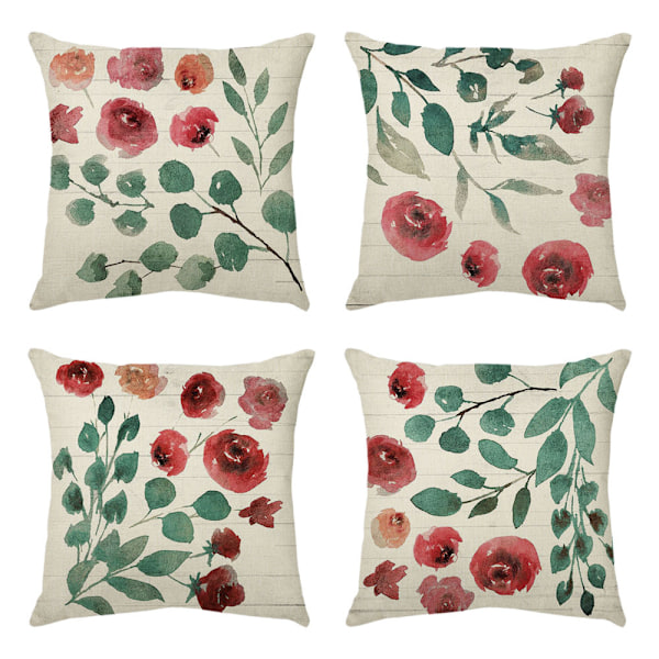 Set med 4 kuddfodral 45 x 45 cm vackert blommönster