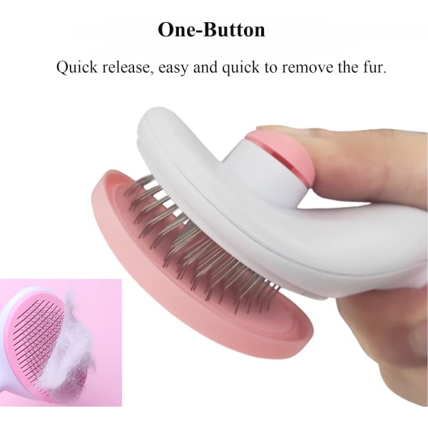 Self-Cleaning Cat Dog Brush One Touch Design Cat Brushes (Pink)