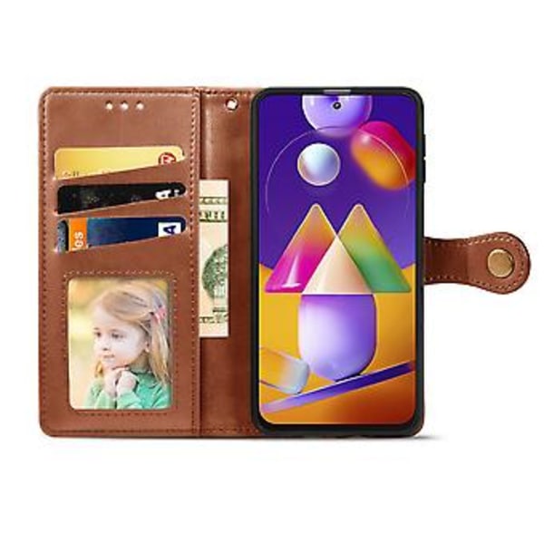 Solid Färgläderfodral För Samsung Galaxy M31s Brown