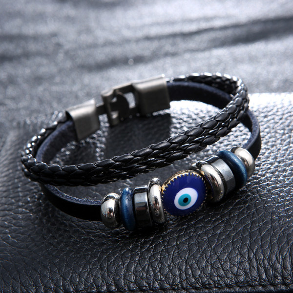 Multi-lags Evil Eye Læderarmbånd til Mænd Etnisk Armbånd Vi