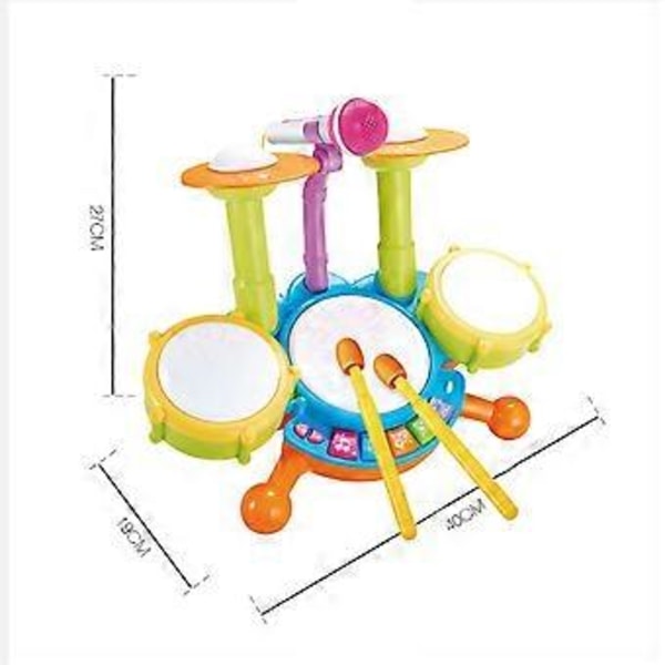 Trumset för Barn med Mikrofon, Ljus Baby Lärleksak Musikleksak för Bebisar 6 till 12 Månader Barn Semester blå blue