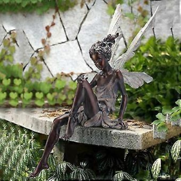 Hartsfe staty fontän dekorativ figurin veranda ängel skulptur vit(brun) Brown