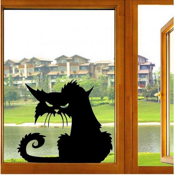 1 stk Skummel Halloween Spøkelsesaktig Svart Katt Glass Vindu Klistremerker Vegg D
