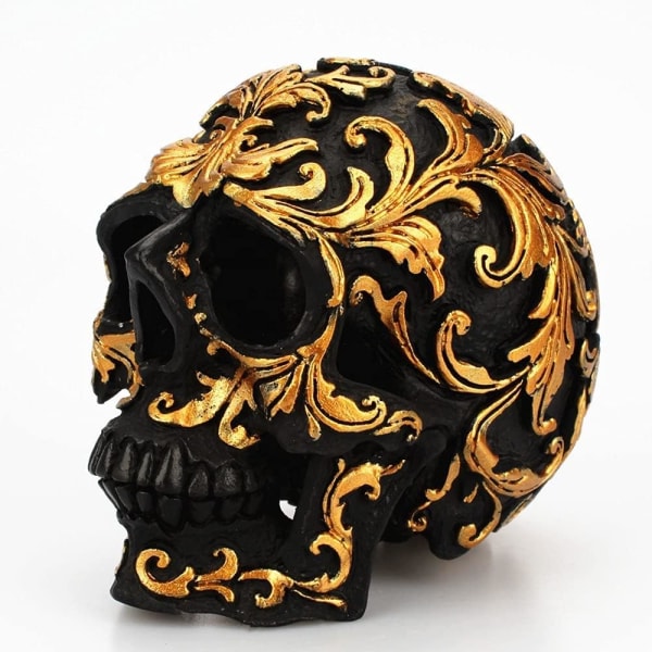 2 STK gullblomst hodeskalle ornamenter, kreativ svart hodeskalle harpiksdekor