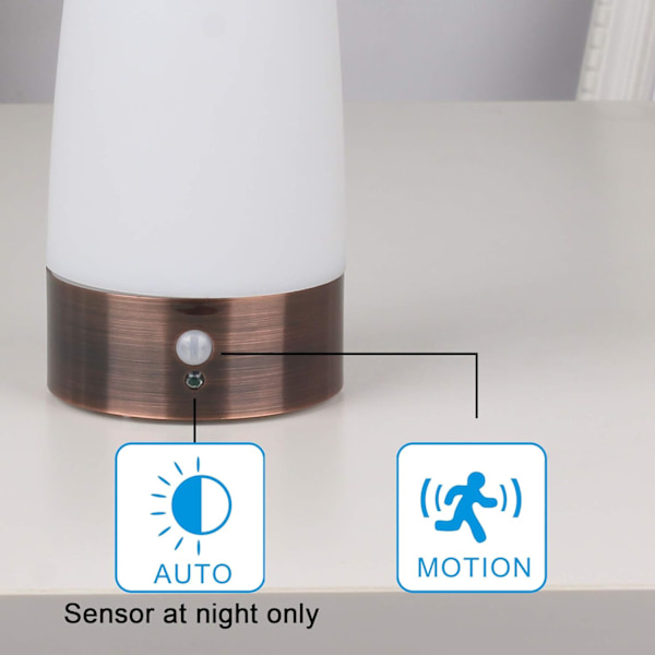 Bordlampe, Retro LED-nattlys, Sengelampe med trådløs PIR