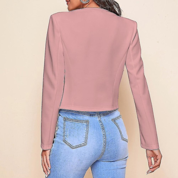 Dam Långärmad Mini Blazer kostymjacka Casual Office Cardigan Bolero Shrug.S.Pink