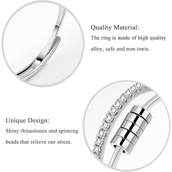 4 fingerring-gyroer til kvinder, åben roterende fingerring i rustfrit stål, justerbare stabletilbehør, angstlindrende ring B