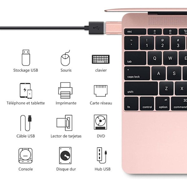 Rose Gold USB C till USB-adapter (2-pack), USB-C till USB 3.0-adapter