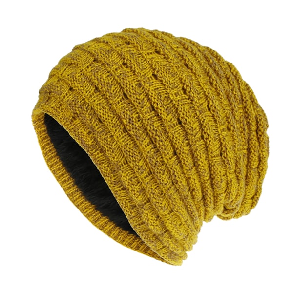 Ginger yellow women's knitted hat, wool lined knitted winter hat