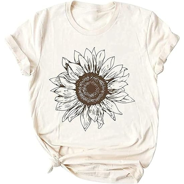 Solsikke Grafikk T-skjorte for Kvinner Søt Blomst Kort Erme Casual