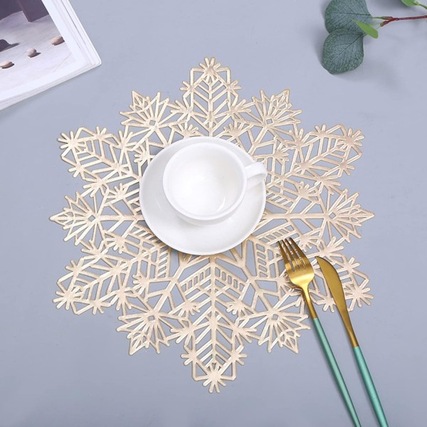 (Guld) 3 stj set jul snöflinga placemats gyllene metall holida