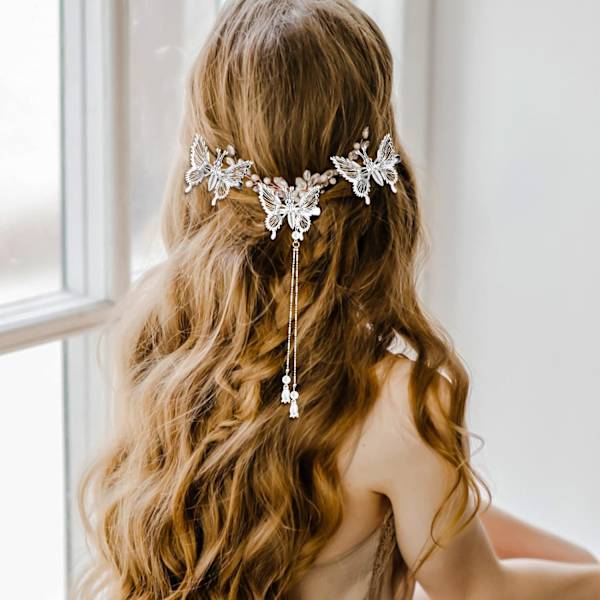 4 stk. (guld + sølv) sommerfuglehårklemmer, legering glitter B