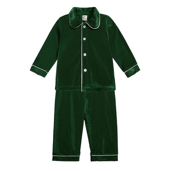 New Red Christmas Boys Girls Warm Family Pajamas Set Golden Velvet Kids Match Pajamas.140cm.A Green