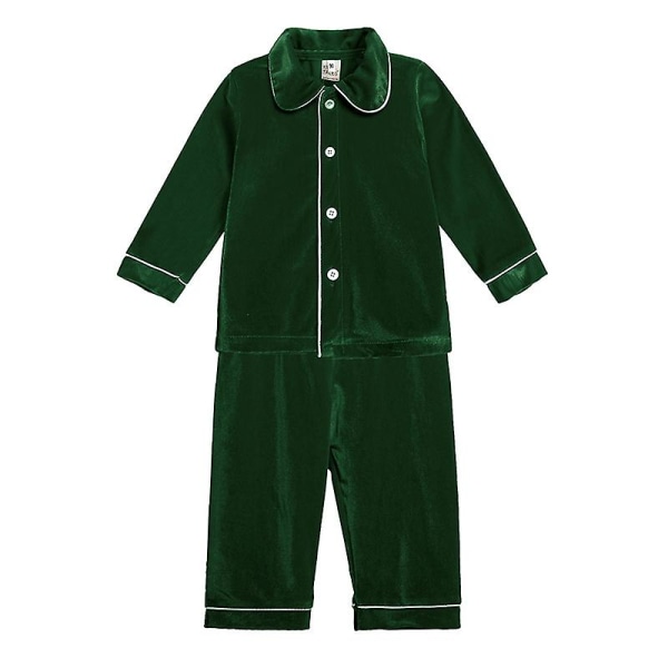 Ny Röd Jul Pojkar Flickor Varm Familj Pyjamas Set Golden Velvet Barn Match Pyjamas.90cm.A Grön