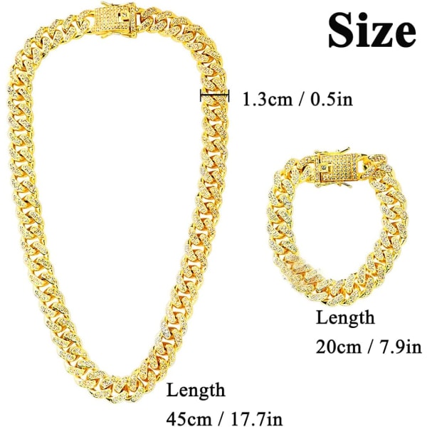 2 Pieces Hip Hop Diamond Chain, Miami Necklace, Miami Bracelet,