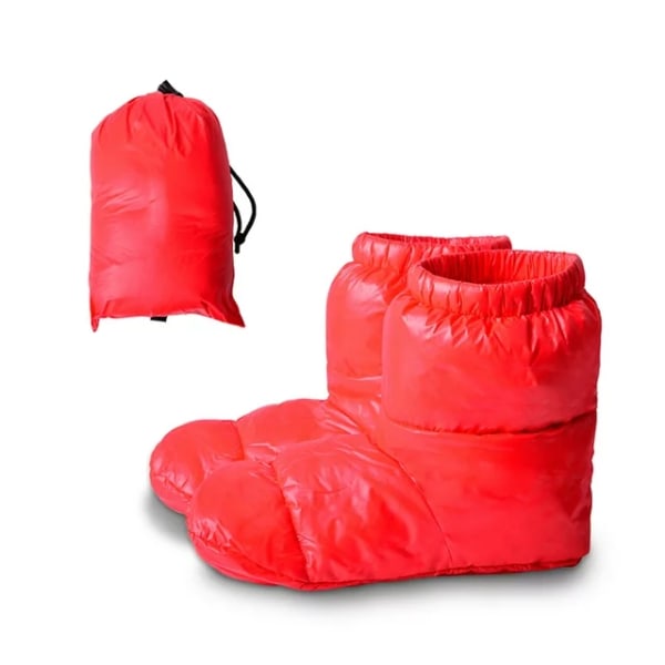Röda, M-storlek utomhuscampingtofflor, sovsäck, varma strumpor, d.v.s