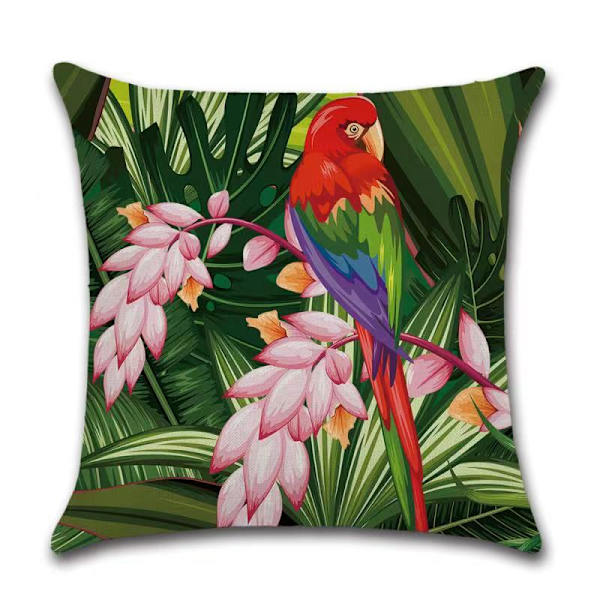 Set med 4 kuddfodral 45 x 45 cm fåglar blommor tropiska växter T