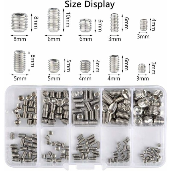 200pcs Hexagon Socket Set Screws - Flat Head Set Screws Kit Stain