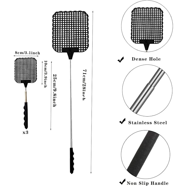 3 stk fluesmekker, kraftig fluesmekker, stor sammenleggbar flues