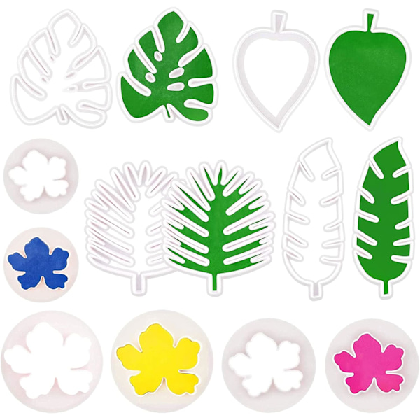 Set of 7 cookie cutters in the shape of a leaf and tropical flowe