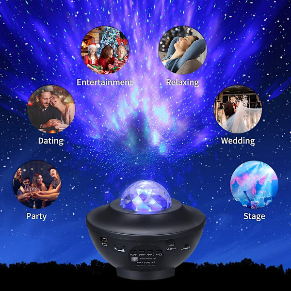 LED-projektor stjernehimmel med fjernkontroll, 3 i 1 galakselys