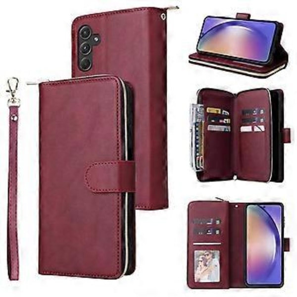 Til Samsung Galaxy A55 5G Etui Kortlommer Lynlås Læder Telefon Cover Style E