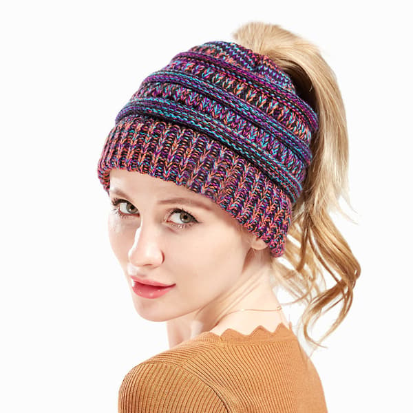 Exclusives BeanieTail Dam Mössa Hästsvans Mössa-Orange/Lila/B