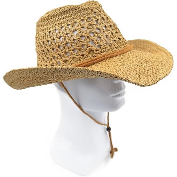 Vuxen Solhatt i Halm, Western Cowboyhatt, Khaki