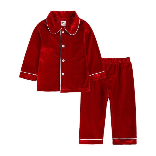 Nyt rødt jule-pyjamassæt til drenge og piger, varmt familie-pyjamassæt i gylden fløjl til børn. 140cm. A Rød Red A 140cm
