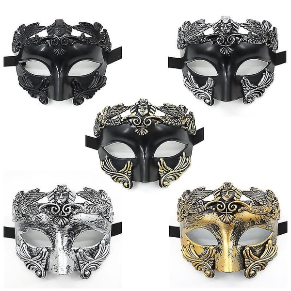 Oldgræsk spartansk kriger romersk maskebal maske mænd venetiansk maske bryllupsbal maske Mardi Gras maske. Sort guld. Black Gold.